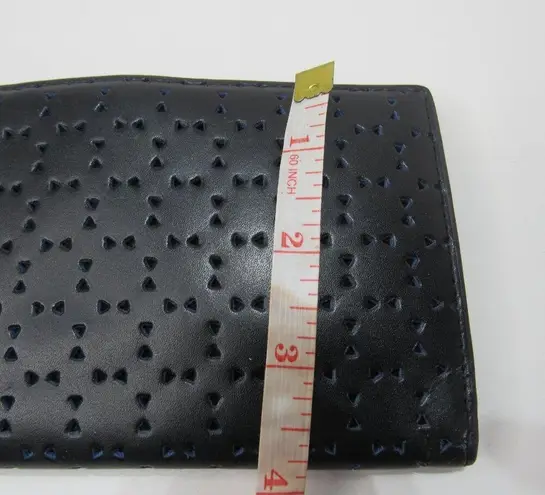Lodis Black Leather Perforated Long Bifold Wallet Back Zip Classic Boho 7x4''