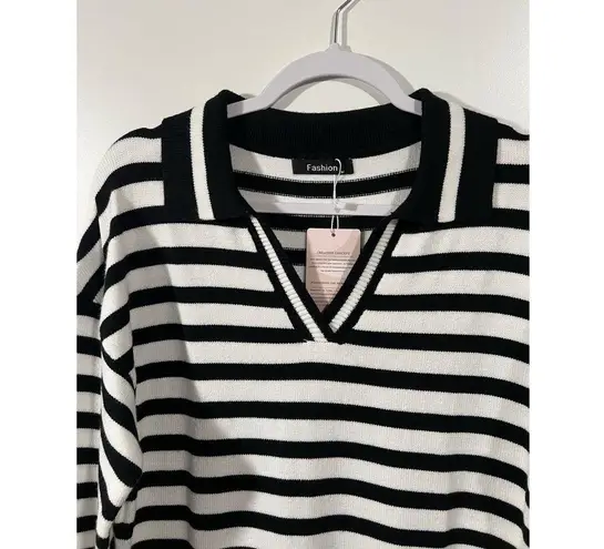 City Streets Striped Sweater Dress with Collar V