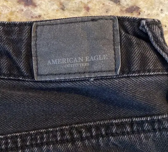 American Eagle  Black Denim Distressed Button Fly Skirt