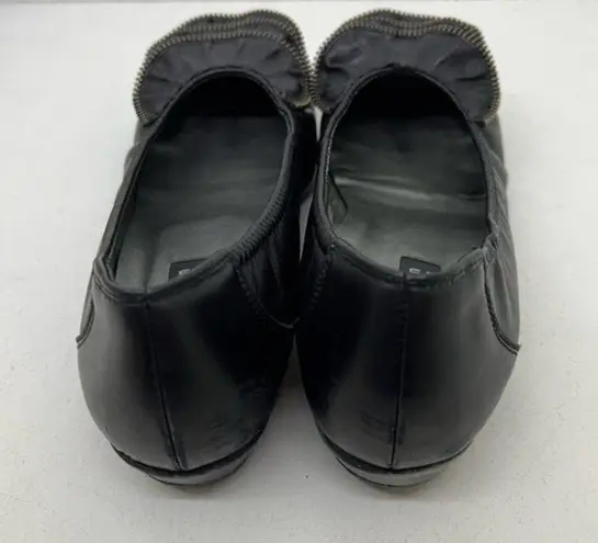 Paul Green Leather Ballet Flat Ruffle Zip Trim Black Slip On Round Toe US size 9