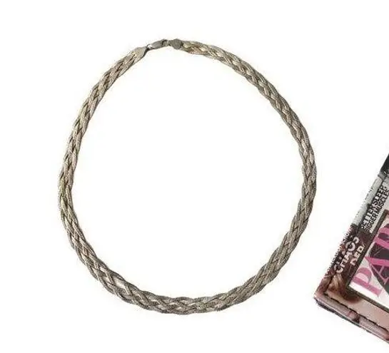Sterling Silver Vintage: .925 Art Deco Braided 17” Necklace Etched Patina 