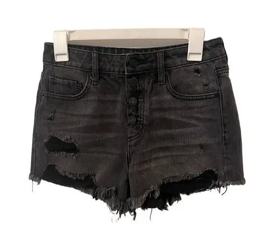 Hidden Black Distressed Button Fly Denim Shorts‎ - Image 1