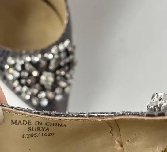 Adrienne Vittadini Surya Slingback Shoes Sz 6M Snake Skin Crystals Pewter Glam