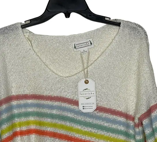 Love Riche  Sweater Size Small Cream Multi Color Stripes Acrylic Blend Womens Knit