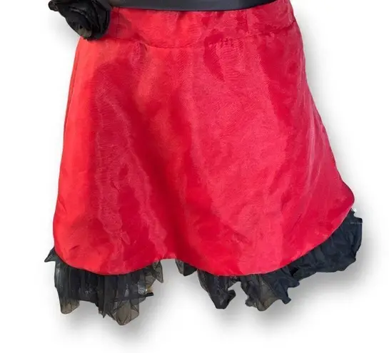 Vintage 90s Mini Dress Red Strapless Corset Black Tulle Rosette Detail Prom 6 Red