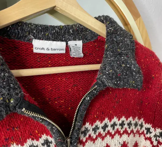 Croft & Barrow vintage Christmas fair isle zip up wool blend sweater