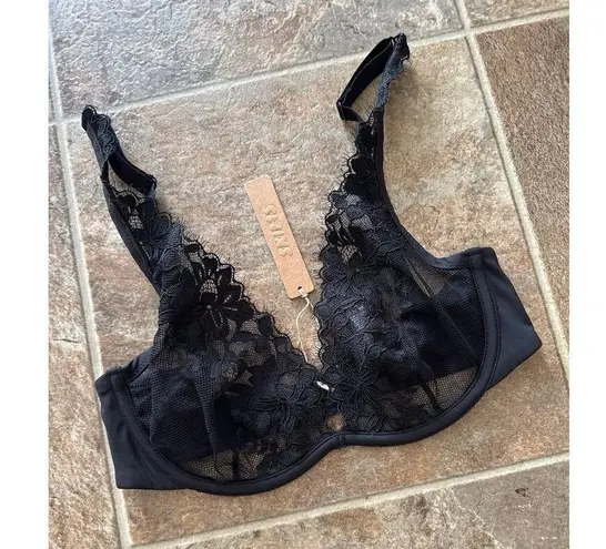 SKIMS Femme Lace Plunge Bra Onyx Size 34C