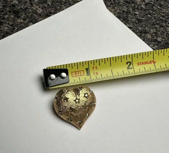 Vintage Weiss Blue Aurora Borealis Rhinestone Heart Gold Tone Brooch Pin Signed