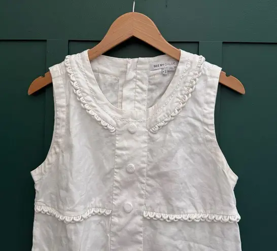 See By Chloe White Sleeveless Linen Flax Dress Nautical A Line