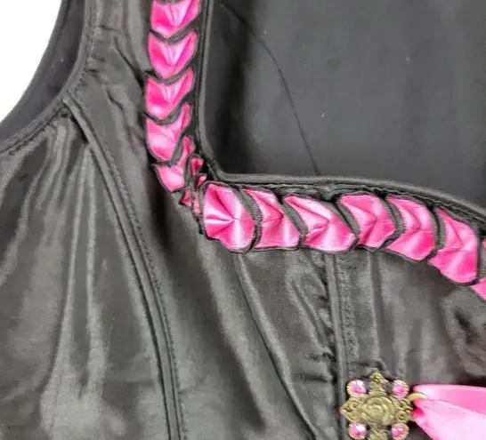 Landhaus Dress Size M Black Pink Rhinestone Rose Oktoberfest Dirndl Corset Size M