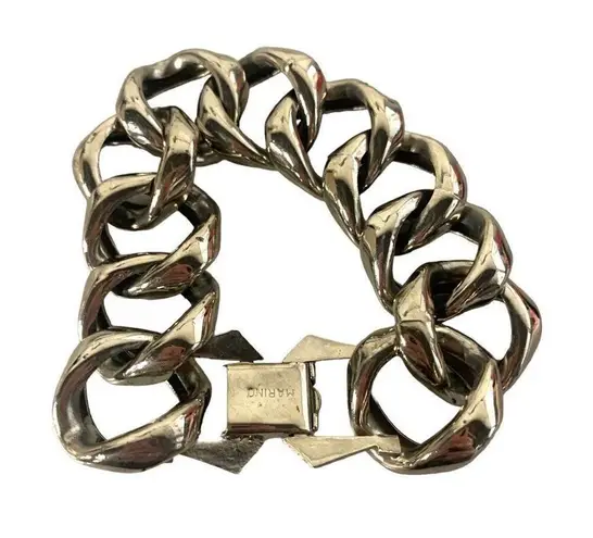 Vintage Marino 7" Silvertone Chunky Curb Chain Bracelet Silver