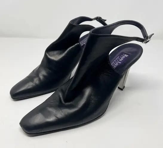 Ralph Lauren Collection Purple Label Leather Slingback Heels Size 10 Black