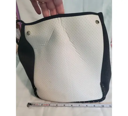 Haute Shore GREYSON UPTOWN Tote Purse Black/White Stripes Bag. A12 Black