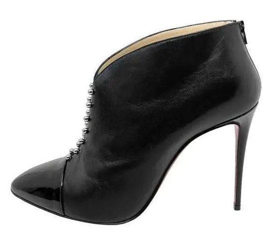 Christian Louboutin  Preduboots Black Leather Patent Cap Toe Ankle Boots Heels