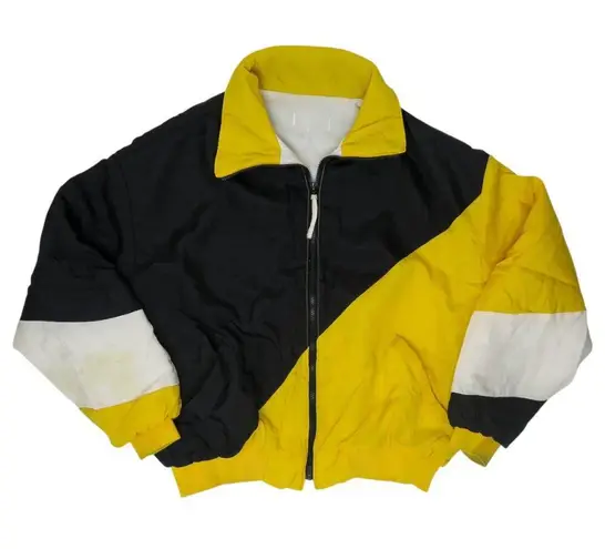 Vintage 80s Black White & Yellow Colorblock Puffer Coat Size L