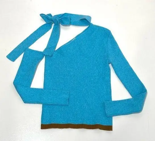 Andersson Bell Conny Scarf Neck Tight Knit Top One Shoulder Blue L Size L