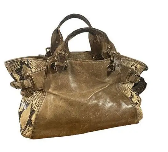 Kooba Brown Leather Snakeskin Tote Shoulder Bag Women