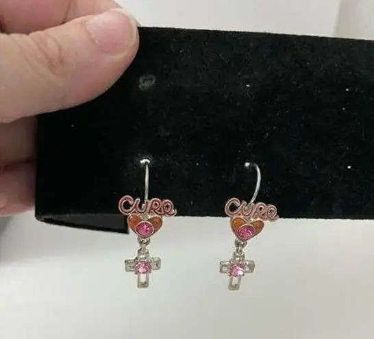 Boutique For the cure pink rhinestone clip on earring with cross charm