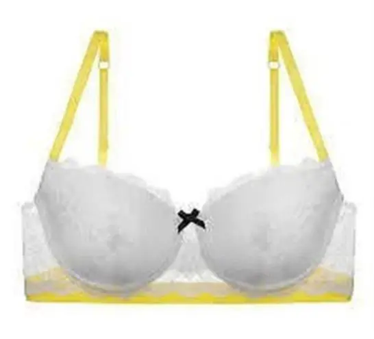 Heidi Klum 36C Madeline Underwire Bra White Lace & Lemon yellow w/ blue bow Size undefined
