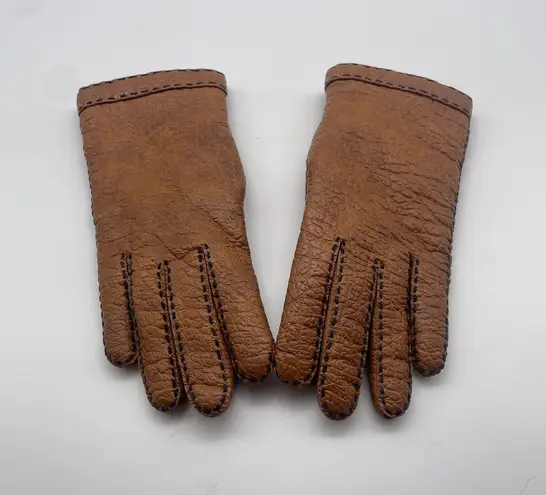 Vintage Van Raalte Jumbo Gloves Womens Faux Brown Leather Orlon Acrylic Lined