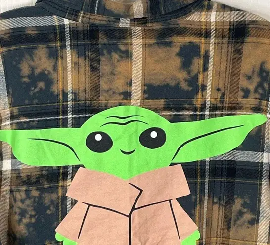 Star Wars Upscaled Flannel Shirt Bleached Dye Baby Yoda On Back