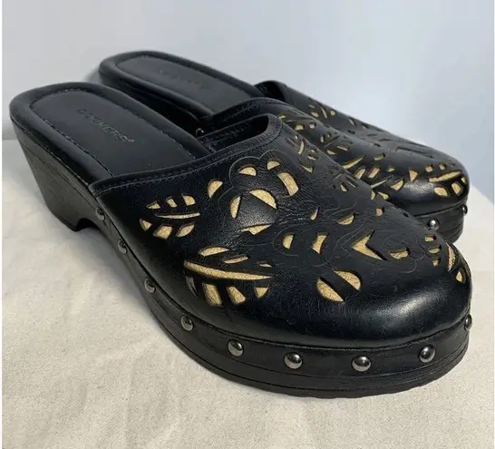 Dockers Women's Slip On Clogs Laser Cut Low Heels Leather Stud Black Size 6.5 M