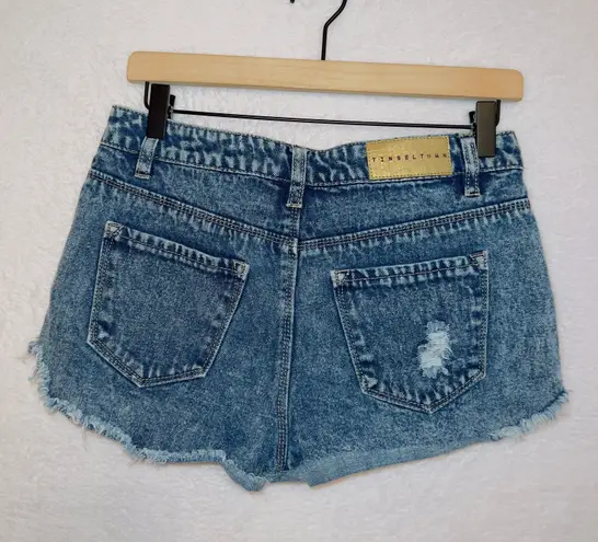 Tinseltown Denim Medium Wash High Rise Distressed Cut Off Shorts