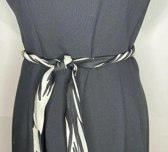 Eliza J Sz 4 Black Solid Collared Sash Tie Dress Cap Sleeve Back Zip EUC