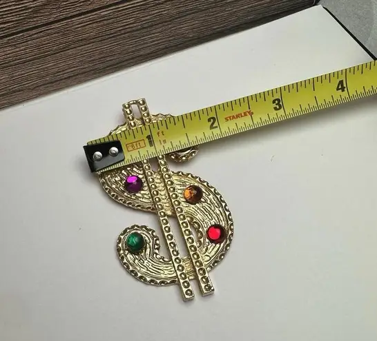 Large Money Dollar Sign Brooch Pin Gold Tone Multi Color