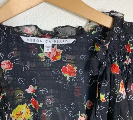 Veronica Beard Armeria Black Multi Floral Long Sleeve Dress Silk Size 22
