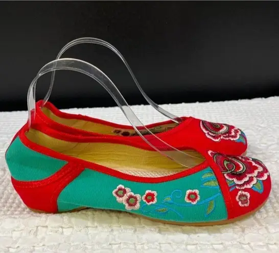 Cinak Women's Red/Blue Floral Shoes/Flats Sz 41 SKU 4918 Red