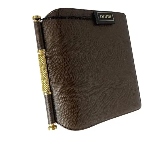 Vtg RODO Italy Leather Frame Handbag Clutch Brown Goldtone Embossed Lined