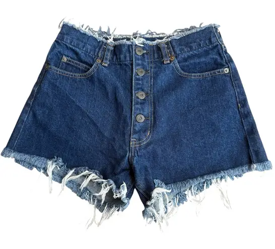 Moussy Size 1 High Waist Frayed Hem Daisy Duke Denim Shorts Blue Festival