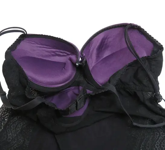 Jolinesse 1990s Vintage Sexy Purple and Black Lace Lingerie Top 34B