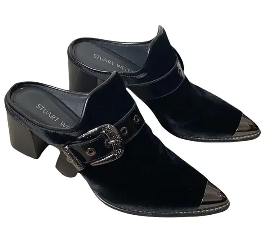 Stuart Weitzman  the Scootin bootie Western styled velvet mules with buckle sz 6