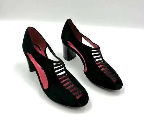 Pas De Rouge Abby Suede Heels Black Leather Pumps E823 Size 7