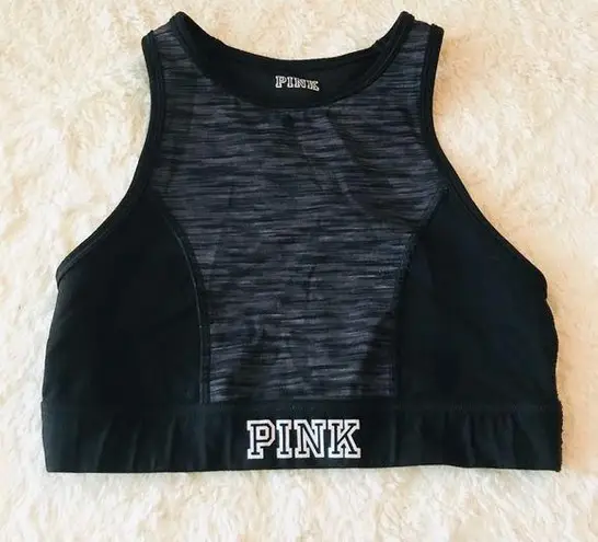 PINK - Victoria's Secret VS PINK High Neck Black/Grey Reversible Sports Bra Size Small Victoria’s Secret