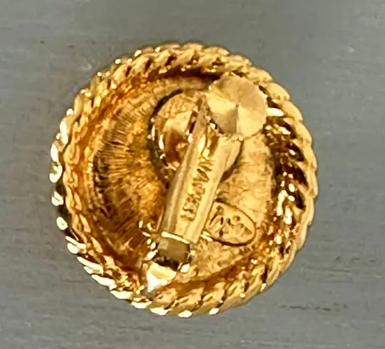 Napier Vintage Clip On Screw Back Earrings Gold Tone Rope Frame Blue Cabochons