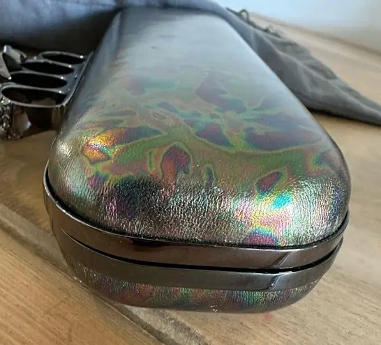 Alexander McQueen Metallic Oil Slick Leather Knuckle Ring Duster Clutch $3200