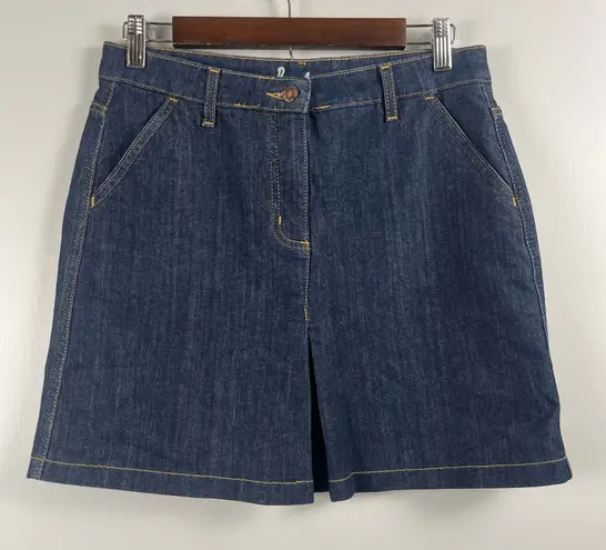 Boden dark wash mini denim front slit seam skirt size 8 Blue