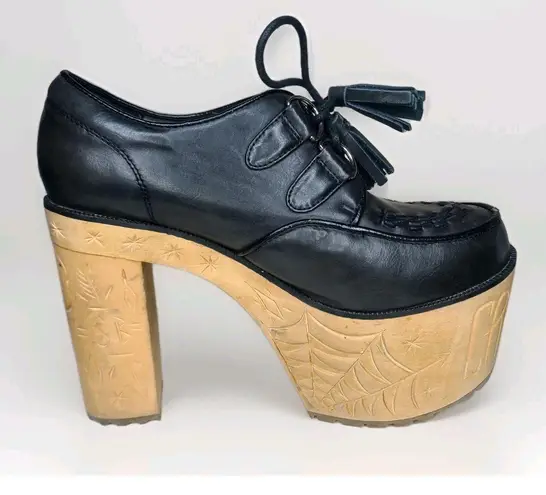 Current Mood Steady Creepin Wooden Faux Leather Platform Heels Shoes Size 8 Black