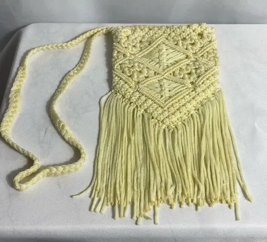 Vintage Macramé Fringe Crossbody Shoulder Bag Boho Festival Hippie Style Yellow