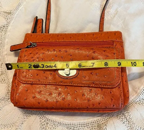 Mundi Vintage Faux Ostrich Crossbody Purse Handbag Orange FLAW