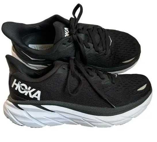 Hoka Women's Clifton 8 Black White Running Shoes Sneakers Size 5 B