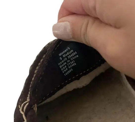 LL Bean Brown Suede Sherpa Lined Slippers Moccasins Sz 9