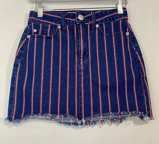 American Eagle Outfitters Women’s Hi-Rise Mini Denim Skirt Blue & Red Stripe 00