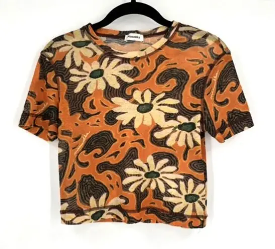 Nanushka Nilo Floral Short Sleeve Cropped Top Arte Povera Size Small Streetwear Orange