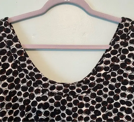 Papillon Blanc Dress Polka Dot Scoop Neck 3/4 Sleeve Black Brown Cream Sz XL EUC