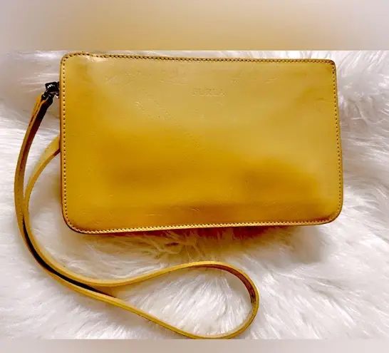 Furla Yellow Leather Clutch Wristlet Bag 9” X 5.5” Approximately
