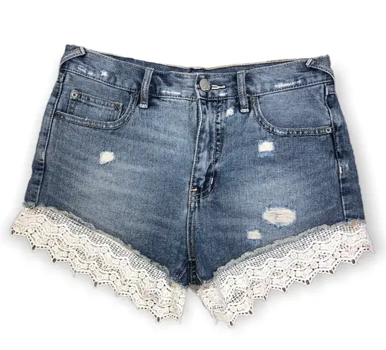 Free People Lace Trim Distressed Denim Shorts